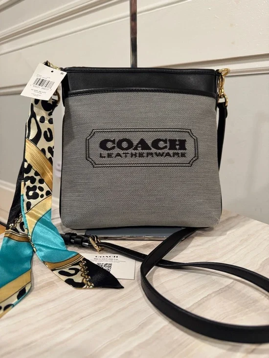 Coach Kitt Messenger Crossbody Salt Black Woven Jacquard Leather Trim Small Bag - Picture 4 of 17